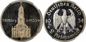 GERMANY. Third Reich. 2 Reichsmark, 1934-A. NGC PROOF-62 Cameo.
KM-81. Issue with Potsdam Church obverse, struck to commemorate the 1st Anniversary o...