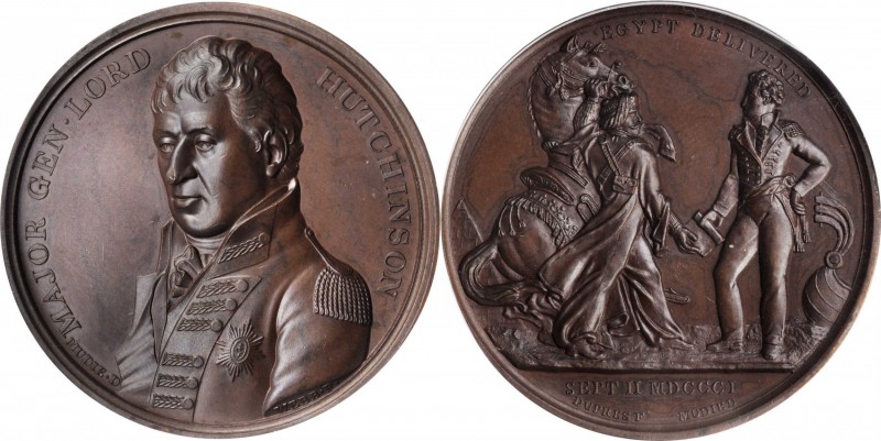 GREAT BRITAIN. Lord Hutchinson -- Egypt Delivered Bronze Medal, "1801" (1820). P...