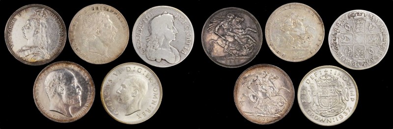 GREAT BRITAIN. Quintet of Crowns (5 Pieces), 1820-1937. London Mint. Grade Range...