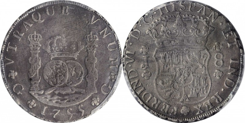 GUATEMALA. 8 Reales, 1755-G J. Guatemala Mint. Ferdinand VI. PCGS Genuine--Clean...