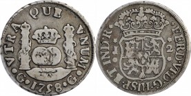GUATEMALA. 2 Reales, 1758-G J. Guatemala Mint. Ferdinand VI. PCGS FINE-15 Gold Shield.
KM-20; Yonaka-G2-58; Cal-Type 102 #463. A wholesome example of...