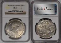 GUATEMALA. 8 Reales, 1821-NG M. Guatemala Mint. Ferdinand VII. NGC MS-61.
KM-69. A pleasing tone-free Mint State 8 Reales from this SCARCER Spanish C...