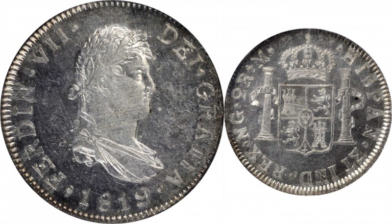 GUATEMALA. 2 Reales, 1819-NG M. Guatemala Mint. Ferdinand VII. NGC MS-64 Proofli...