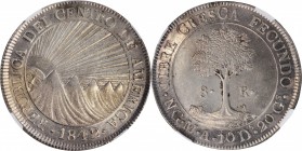 GUATEMALA. Central American Republic. 8 Reales, 1842/0-NG MA. Guatemala Mint. NGC MS-61.
KM-4. A well struck crown with good luster and just a touch ...