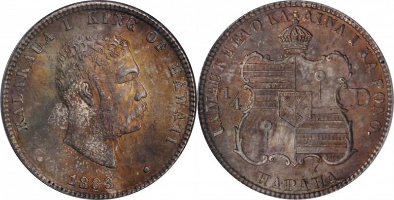 HAWAII. 25 Cents, 1883. Kalakaua I. PCGS MS-65.
KM-5. A sharply struck and lust...