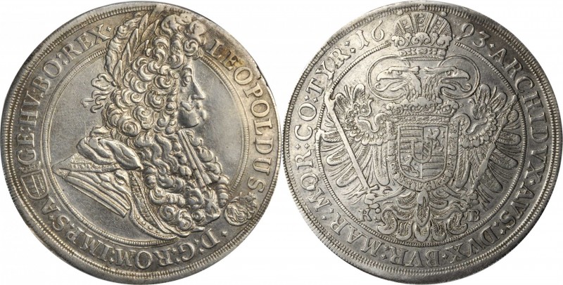 HUNGARY. Taler, 1693-KB. Kremnica Mint. Leopold I. VERY FINE.
Dav-3263; KM-214....