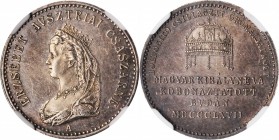 HUNGARY. Coronation of Elizabeth at Budapest Silver Jeton, 1867-A. Vienna Mint. NGC MS-61.
20 mm. Hauser-830. Struck to commemorate the coronation of...