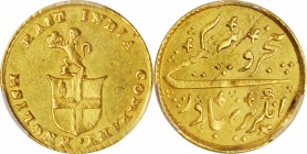 INDIA. Madras Presidency. East India Company. 1/3 Mohur (5 Rupees), ND (1820). PCGS AU-55 Gold Shield.
3.88 gms. Fr-1590; KM-422; Prid-244. Some adju...