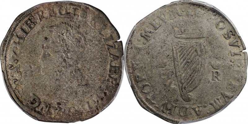 IRELAND. Shilling, ND (1558). London Mint; im: Rose. Elizabeth I. PCGS VF-25 Gol...