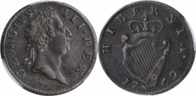IRELAND. 1/2 Penny, 1769. George III. PCGS Genuine--Scratch, EF Details Gold Shield.
S-6612; KM-137. Evenly worn with dark brown patina throughout an...