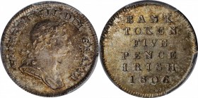 IRELAND. Silver 5 Pence Token, 1806/5. George III. PCGS MS-62 Gold Shield.
S-6619; KM-Tn2. Bank Token, with clear overdate. SCWC mentions only about ...