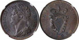 IRELAND. Penny, 1822. NGC MS-64 Brown.
S-6623; KM-151. A nicely struck large penny with soft silky luster and a hint of cobalt toning, a lovely examp...