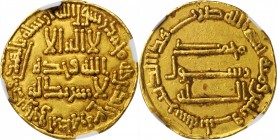 ISLAMIC KINGDOMS. Abbasid. Dinar, AH 133 (750/1 AD). Al-Mansur. NGC AU Details--Damaged.
Fr-1; A-212. 4.25 gms. A nicely struck and centered dinar wi...