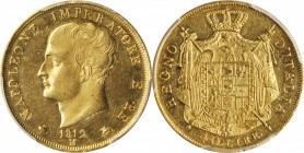 ITALY. Kingdom of Napoleon. 40 Lire, 1812-M. Milan Mint. Napoleon I. PCGS AU-55 Gold Shield.
Fr-5; KM-12; Gig-92. Halberds with spear points at the b...