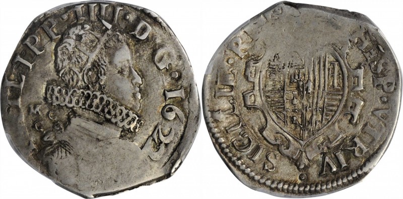 ITALY. Naples. Tari, 1622-MCC. Philip IV of Spain. PCGS AU-50 Gold Shield.
KM-4...