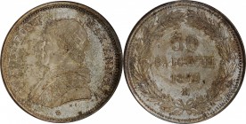 ITALY. Papal States. 50 Baiocchi, 1850-R Year IV. Rome Mint. Pius IX. NGC MS-65.
KM-1357. A sharply struck example with attractive mottled smokey gre...