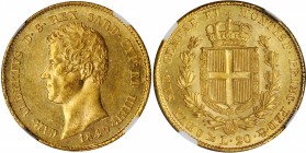 ITALY. Sardinia. 20 Lire, 1849-P. Genoa Mint. Charles Albert. NGC MS-63+.
Fr-1143; KM-131.2; Gig-44; Mont-81. Anchor mintmark. Sharply struck and lus...