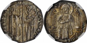 ITALY. Venice. Grosso, ND (1289-1311). Pietro Gradenigo. NGC MS-63.
2.18 gms. Paolucci-2; Mont-65. Obverse: Doge and St. Mark stands facing, holding ...