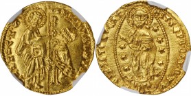 ITALY. Venice. Ducat, ND (1400-13). Michele Steno. NGC MS-65.
Fr-1230; Paolucci-pg. 38 #1. Weight: 3.52 gms. A well-centered and boldly struck gem qu...
