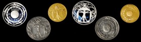 ITALY. Third Millennium Medal Set, 2000. Grade Range: UNCIRCULATED to PROOF.
Includes .917 Gold with three diamonds, 30.0mm, 15.5 grams; .986 Silver,...