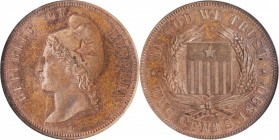LIBERIA. Copper 2 Cents Pattern, 1890. Republic. NGC PROOF-63 Brown.
KM-Pn52. An exquisite pattern issue, this pleasing proof issue offers rich brown...