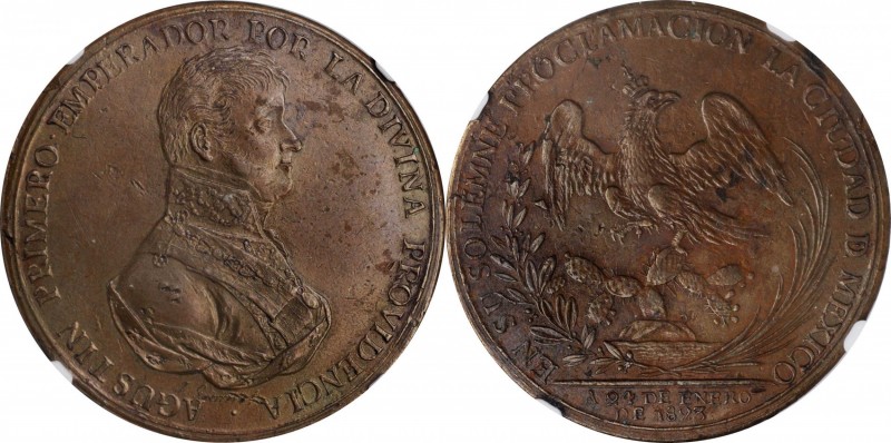 MEXICO. Mexico City. Augustin I Iturbide Bronze Proclamation Medal, 1823 NGC Unc...