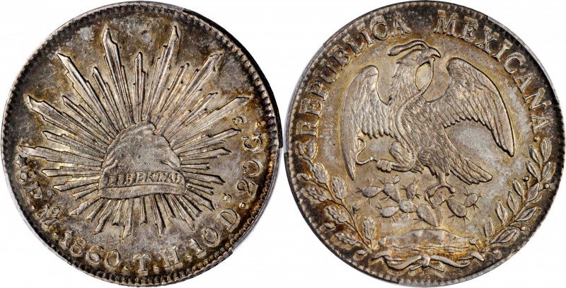 MEXICO. 8 Reales, 1860-Mo TH. Mexico City Mint. PCGS AU-55 Gold Shield.
KM-377....