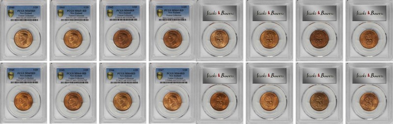 NEW ZEALAND. Early Date George VI 1/2 Pennies (8 Pieces), 1940-47. All PCGS Gold...