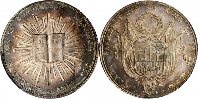 PERU. National Convention Silver Medal, 1834. PCGS MS-64 Gold Shield.
Fonrobert...