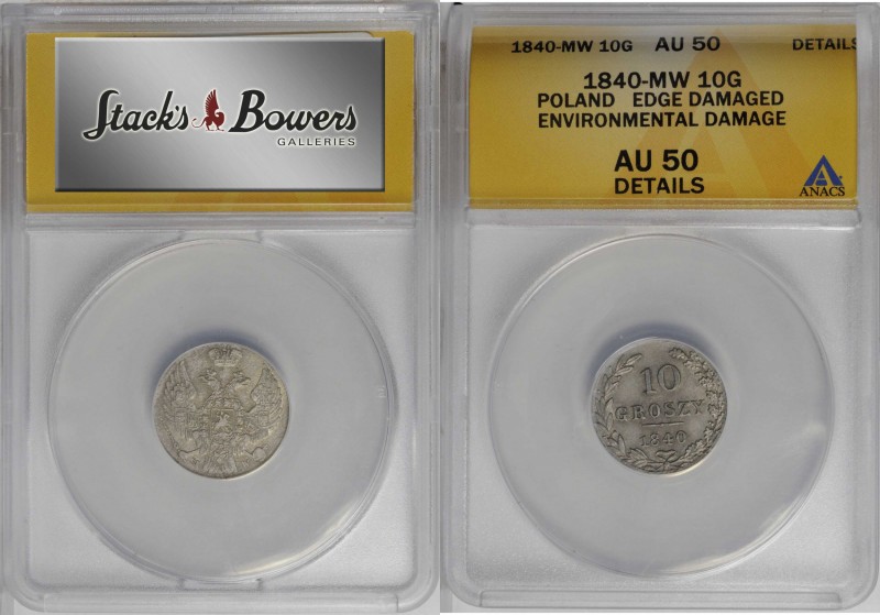 POLAND. Minor Pair (2 Pieces), 1837 & 1840. Both ANACS Details Certified.
1) 15...