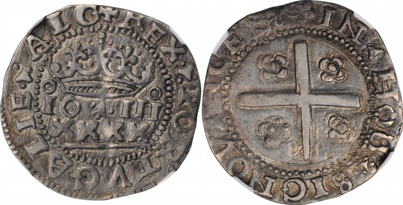 PORTUGAL. Real, ND (1521-57). Porto Mint. Joao III. NGC EF-45.
3.53 gms. Gomes-...