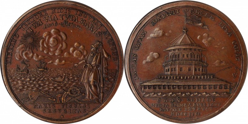 RUSSIA. Construction of Kronschloss Fortress Bronze Medal, "1704" (ca. 1800). NG...