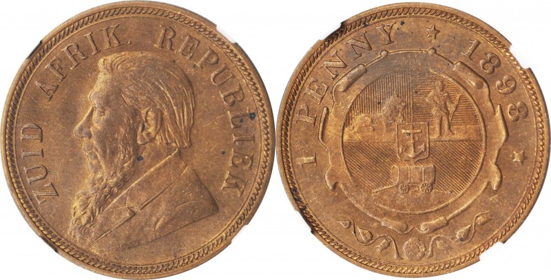 SOUTH AFRICA. Penny, 1898. NGC MS-63 Red Brown.
KM-2. Marks are few, grade is l...