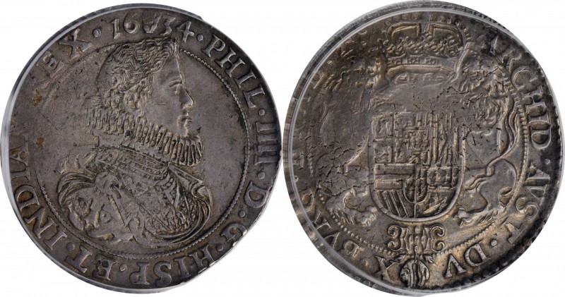 SPANISH NETHERLANDS. Brabant. Ducaton, 1634. Antwerp Mint. Philip IV. PCGS EF-45...