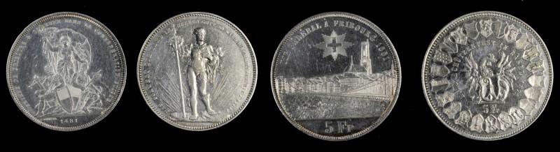 SWITZERLAND. Duo of Shooting Festival 5 Francs (2 Pieces), 1879 & 1881. Both ALM...