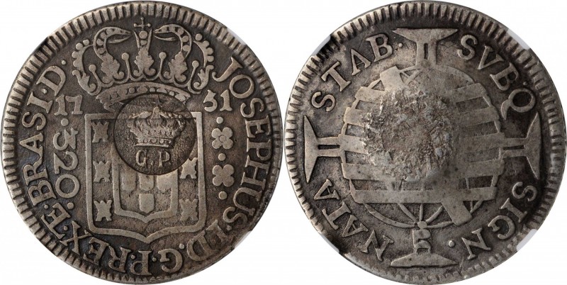 AZORES. Azores - Brazil. 300 Reis, ND (1887). Luis I. NGC VF-30; Countermark: AU...