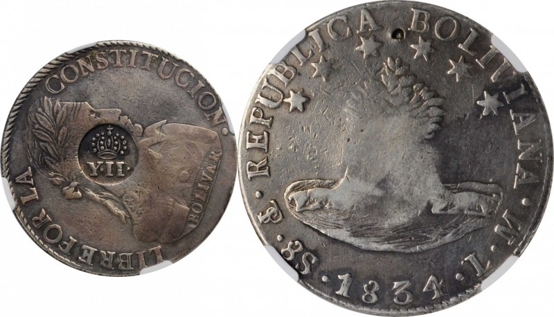 PHILIPPINES. Philippines - Bolivia. 8 Reales, ND (1834-37). NGC VF Details--Clea...