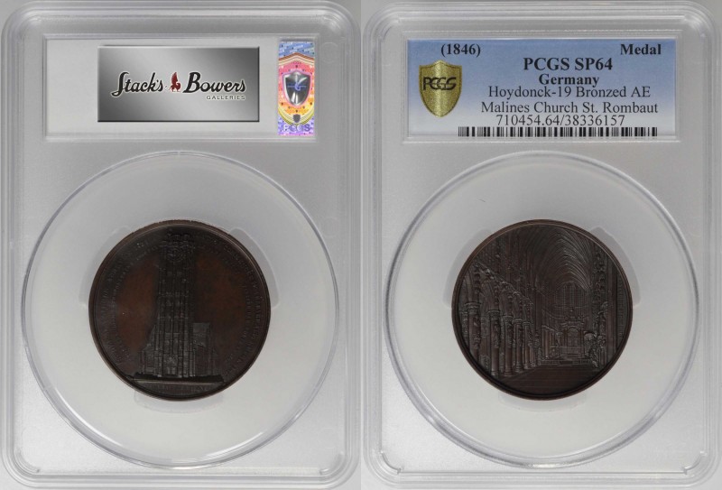 BELGIUM. Saint-Rombaut Cathedral at Malines Bronze Medal, 1846. PCGS SPECIMEN-64...