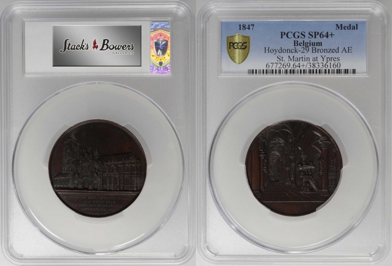 BELGIUM. Saint-Martin Cathedral at Ypres Bronze Medal, 1847. PCGS SPECIMEN-64+ G...