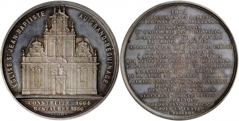 BELGIUM. Eglise St. Jean-Baptiste Architectural Silver Medal, 1862. ABOUT UNCIRC...