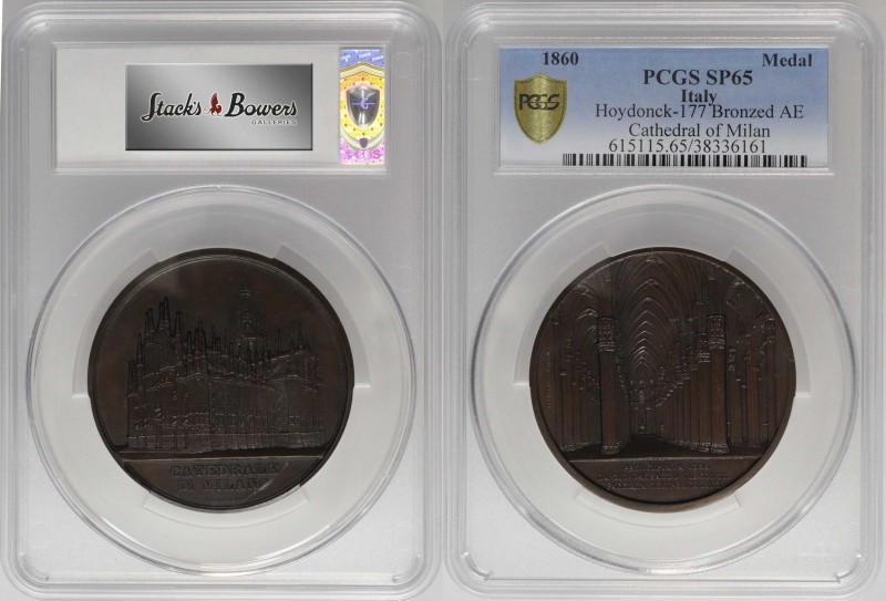 ITALY. Milan Cathedral Bronze Medal, 1860. PCGS SPECIMEN-65 Gold Shield.
59 mm;...