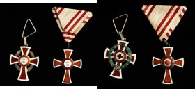 AUSTRIA. Duo of Honor Decorations of the Red Cross (2 Pieces), Instituted 1914. Average Grade: EXTREMELY FINE.
First Class Silver Cross with War Deco...