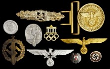 GERMANY. Group of Third Reich Era Badges, Buttons and Uniform Parts (22 Pieces), 1933-45. Grade Range: FINE to UNC.
Includes, among other items, two ...