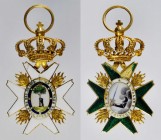 SPAIN. Cross for Defenders of Madrid, Instituted 1817. VERY FINE.
26 x 43 mm (excluding loop). Eight point four armed green enamel star with gold fla...