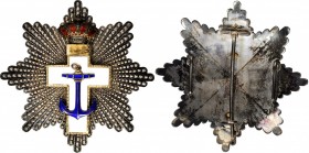 SPAIN. Order of Naval Merit -- White Model, Second Class Breast Star, Instituted 1866. EXTREMELY FINE.
80 mm. Barac-847; Werlich-1188. Enamels intact...