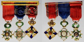 MIXED LOTS. Triple Miniature Bar. Gold. France, Yugoslavia, and Romania. NEAR MINT.
42 x 47 mm. Includes The Legion of Honor from France, The Order o...