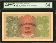 AFGHANISTAN. Treasury. 50 Afghanis, ND (1928). P-10a. PMG Choice Uncirculated 64.
SH1307. Without watermark. Nearly Gem, with green and red ink stand...