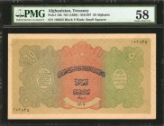 AFGHANISTAN. Treasury. 50 Afghanis, ND (1928). P-10b. PMG Choice About Uncirculated 58.
Block 9. Watermark of small squares. PMG comments "Minor Corn...