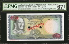 AFGHANISTAN. Bank of Afghanistan. 500 Afghanis, ND (1967). P-45s. Specimen. PMG Superb Gem Uncirculated 67 EPQ.
Printed by TDLR. Watermark of King M....