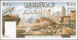 ALGERIA. Banque Centrale D'Algerie. 100 Dinars, 1964. P-125a. About Uncirculated.
A brightly colored Algerian note, seen with a detailed city on the ...